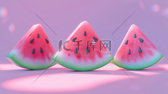 红色西瓜水果插画图片_梦幻切块西瓜场景纹理的插画