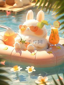 泳池小插画图片_夏天泳池可爱小兔子插图