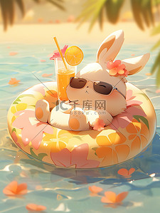 夏天泳池可爱小兔子图片