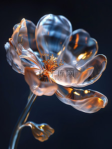 金属描边样式插画图片_金属光泽玻璃透明花朵原创插画