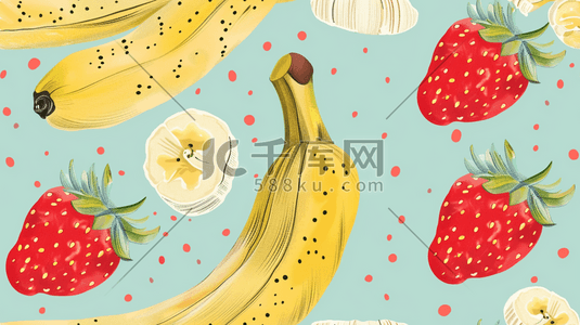 水果草莓手绘插画图片_平面平铺水果草莓香蕉的插画