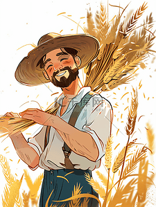 农民种地插画图片_丰收拿着麦穗的农民插画1