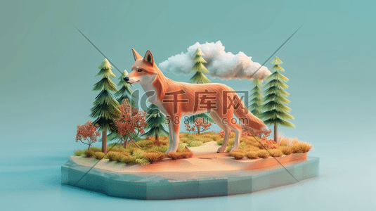 3D山林里的动物插画