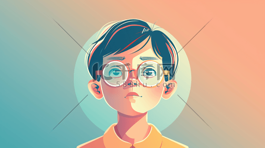 微博头像框插画图片_彩色绘画儿童头像戴眼镜的插画