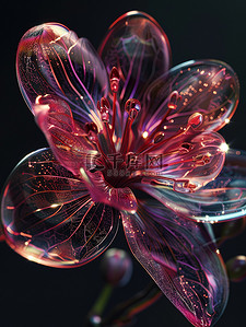 金属光泽玻璃透明花朵插画海报