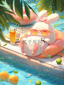 夏天泳池可爱小兔子插图