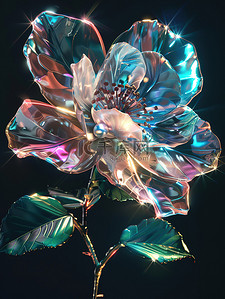 电竞金属标题框插画图片_金属光泽玻璃透明花朵素材