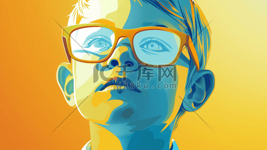 彩色绘画儿童头像戴眼镜的插画