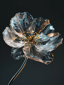金属焰火插画图片_金属光泽玻璃透明花朵插画素材