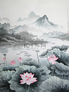 荷花禅宗简约中国风插画