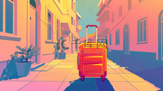 背行李箱插画图片_彩色室内灯光灯具行李箱的插画