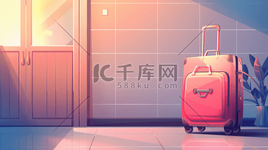 行李箱的插画图片_彩色室内灯光灯具行李箱的插画