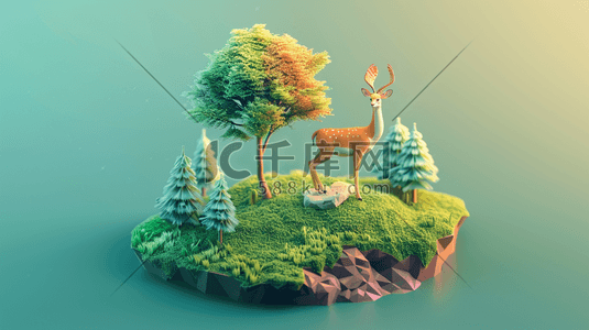 动物树林插画图片_3D山林里的动物插画