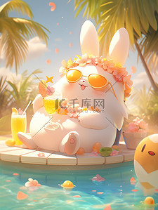 夏天泳池可爱小兔子素材