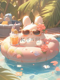 夏天泳池可爱小兔子插画设计