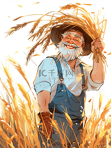 农民种地插画图片_丰收拿着麦穗的农民插画4