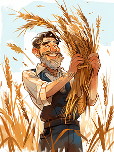农民种地插画图片_丰收拿着麦穗的农民插画2
