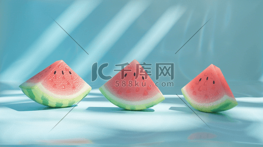 红色西瓜水果插画图片_梦幻切块西瓜场景纹理的插画