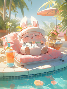 夏天泳池可爱小兔子插画设计