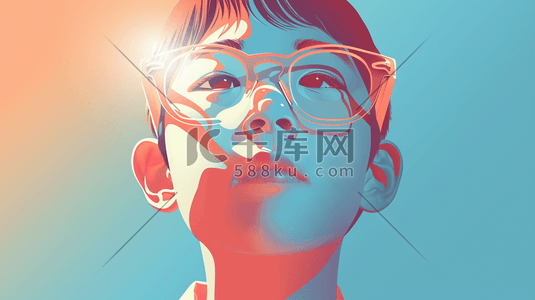 男戴眼镜插画图片_彩色绘画儿童头像戴眼镜的插画