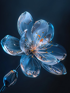 金属描边样式插画图片_金属光泽玻璃透明花朵插画素材