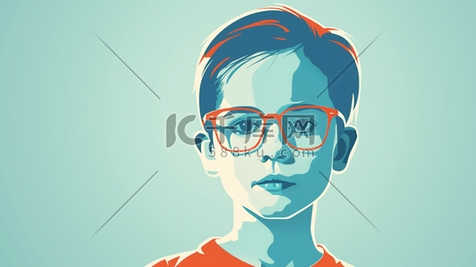 正道正义插画图片_彩色绘画儿童头像戴眼镜的插画