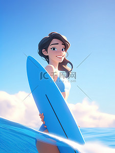 冲浪板图标插画图片_夏天拿着冲浪板的女孩插画