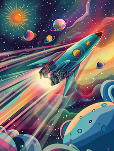 星光灿烂的天空宇宙飞船插画图片