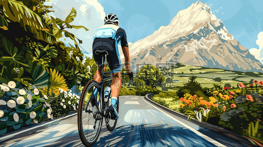 公路赛比赛高清图插画图片_海边公路上骑自行车的运动员插画