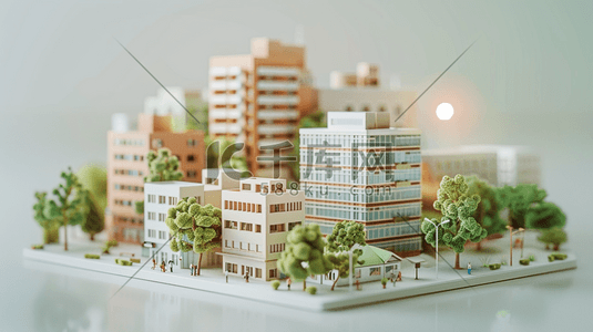 一幢3D微型城市建筑插画