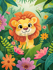 王者雄狮插画图片_一只可爱微笑的小狮子插画