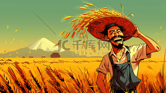 丰收的农民插画图片_丰收拿着麦穗的农民插画10
