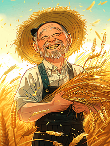 丰收的农民插画图片_丰收拿着麦穗的农民插画9