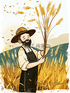 丰收拿着麦穗的农民插画23