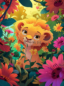 一只可爱微笑的小狮子插画