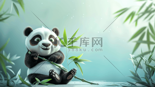 黑白竹子插画图片_可爱的熊猫吃竹子插画