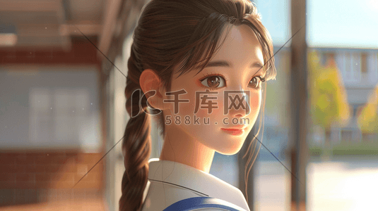 一个3D年轻可爱的小女生插画