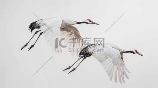 鸟类动物插画图片_两只翱翔的白鹤插画