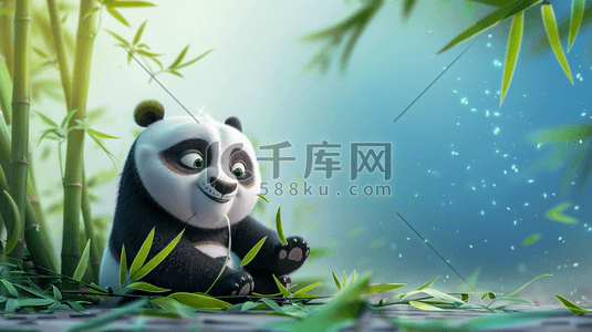 可爱的熊猫吃竹子插画