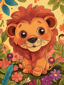 疑问狮子插画图片_一只可爱微笑的小狮子插画
