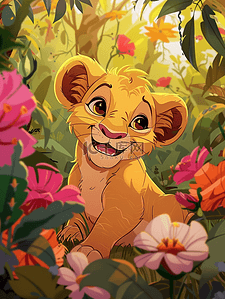 王者雄狮插画图片_一只可爱微笑的小狮子插画