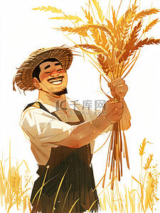 丰收拿着麦穗的农民插画16