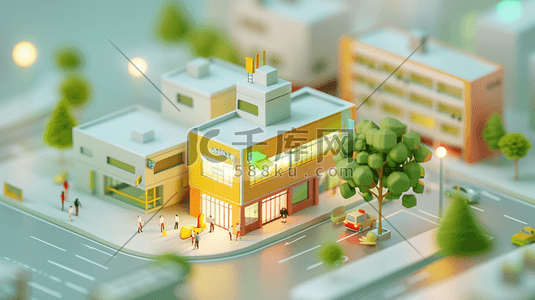 一幢3D微型城市建筑插画