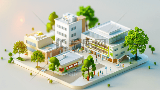 3d商务插画图片_一幢3D微型城市建筑插画