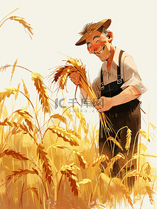 农民种地插画图片_丰收拿着麦穗的农民插画21