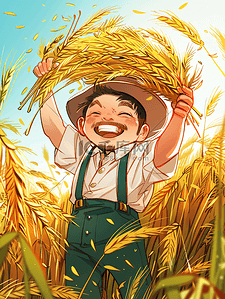 丰收的农民插画图片_丰收拿着麦穗的农民插画15