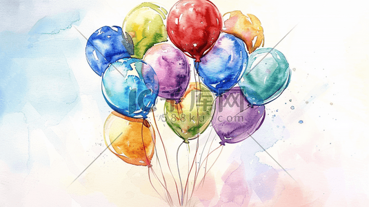 水彩缤纷唯美五彩气球的插画