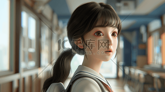 一个3D年轻可爱的小女生插画