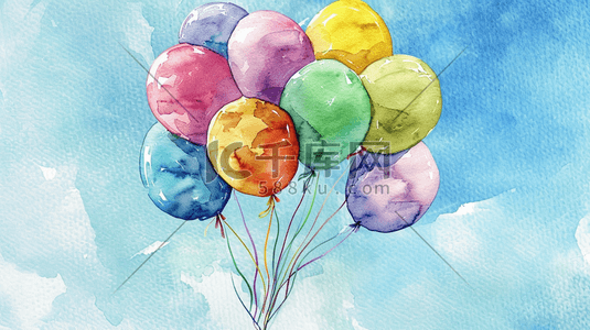 五彩美极木耳插画图片_水彩缤纷唯美五彩气球的插画