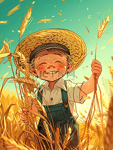 农民种地插画图片_丰收拿着麦穗的农民插画18
